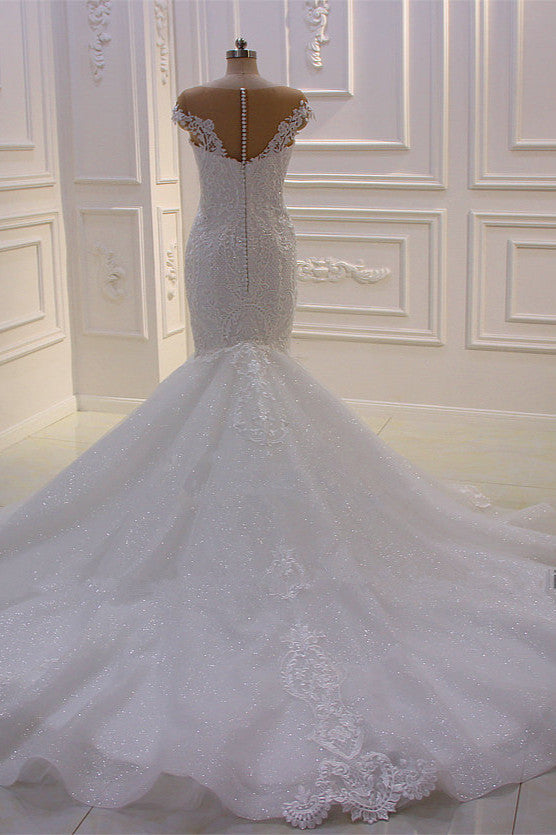 Wedding Dress Near Me, Off the Shoulder Sweetheart White Lace Appliques Tulle Mermaid Wedding Dress