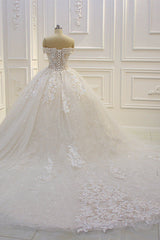 Wedding Dress Styled, Off the shoulder Tulle Lace Appliques Sequined Wedding Dress