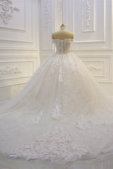 Wedsing Dress Styles, Off the shoulder Tulle Lace Appliques Sequined Wedding Dress