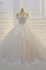 Wedding Dress For, Off the shoulder Tulle Lace Appliques Sequined Wedding Dress
