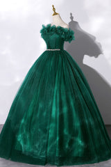 Prom Dress Different, Off the Shoulder Tulle Long Prom Dress, Green A-Line Evening Graduation Dress