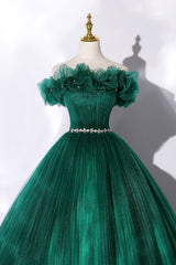 Prom Dress 2025, Off the Shoulder Tulle Long Prom Dress, Green A-Line Evening Graduation Dress