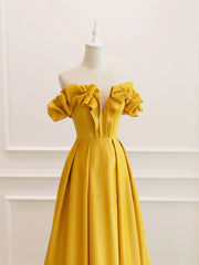 Formal Dresses For 14 Year Olds, Off the Shoulder Yellow Burgundy Long Prom Dresses, Yellow Wine Red Long Satin Formal Dresses
