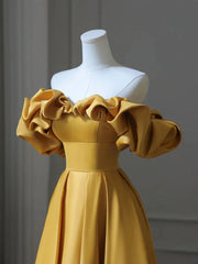 Mermaid Prom Dress, Off the Shoulder Yellow Long Prom Dresses, Yellow Off Shoulder Long Formal Evening Dresses