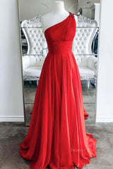 Evening Dress Elegant, One Shoulder Open Back Red Long Prom Dress, Backless Red Formal Dress, Red Evening Dress