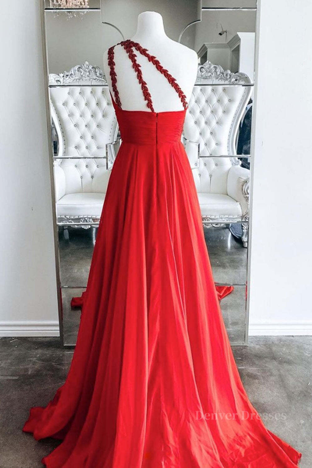 Evening Dress Shop, One Shoulder Open Back Red Long Prom Dress, Backless Red Formal Dress, Red Evening Dress