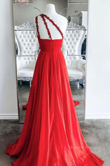 Formal Dresses On Sale, One Shoulder Open Back Red Long Prom Dresses, Backless Red Formal Graduation Evening Dresses