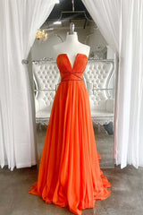 Party Dress Shopping, Orange Chiffon Long Prom Dresses, Orange Long Formal Evening Dresses