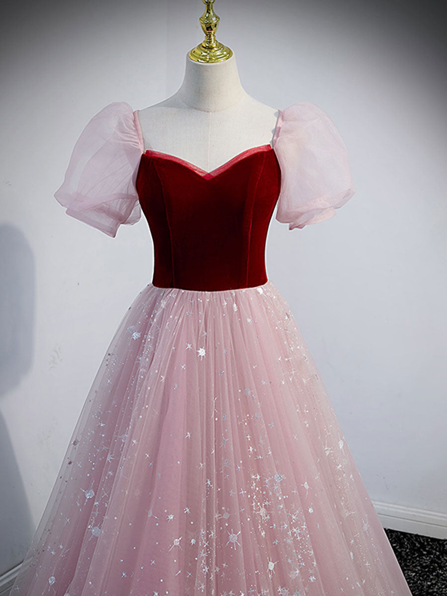 Evening Dresses Formal, Pink A line Tulle Long Prom Dress, Pink Tulle Evening Graduation Dresses