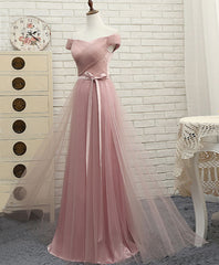 Prom Dresses Black Girls, Pink A LineTulle Off Shoulder Long Prom Dress, Evening Dress