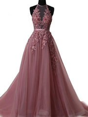 Bridesmaid Dresses Designer, Pink Halter  Lace-up Long Formal Gown, Pink Party Dresses