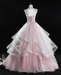 Bridesmaid Dress Websites, Pink High Neck Tulle Lace Long Sweet 16 Dress Tulle Lace Pink Prom Dress