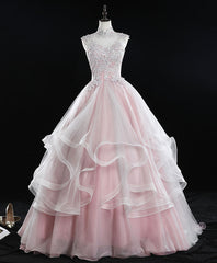 Bridesmaids Dresses Websites, Pink High Neck Tulle Lace Long Sweet 16 Dress Tulle Lace Pink Prom Dress