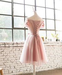 Rustic Wedding Dress, Pink Lace Tulle Short Prom Dress, Homecoming Dress