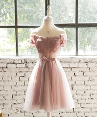 Gala Dress, Pink Lace Tulle Short Prom Dress, Homecoming Dress