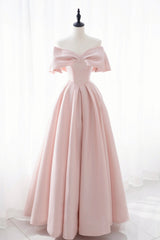 Evening Dress Online, Pink Satin Long Prom Dress, Cute Off Shoulder Evening Dress