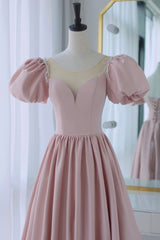 Prom Dress Trends For The Season, Pink Scoop Neckline Satin Prom Dress, Pink Floor Length Party Dress