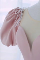 Prom Dresses Different, Pink Scoop Neckline Satin Prom Dress, Pink Floor Length Party Dress