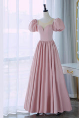 Prom Dress Inspo, Pink Scoop Neckline Satin Prom Dress, Pink Floor Length Party Dress