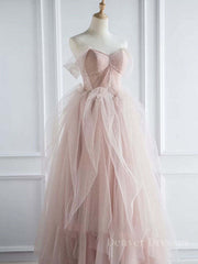 Evening Dresses Dresses, Pink sweetheart tulle long prom dress, pink tulle formal dress