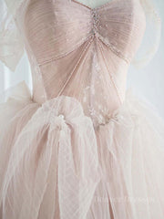 Evening Dress Dresses, Pink sweetheart tulle long prom dress, pink tulle formal dress