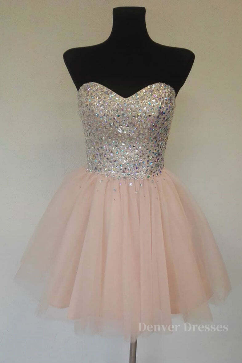 Fancy Dress, Pink sweetheart tulle short prom dress, homecoming dress