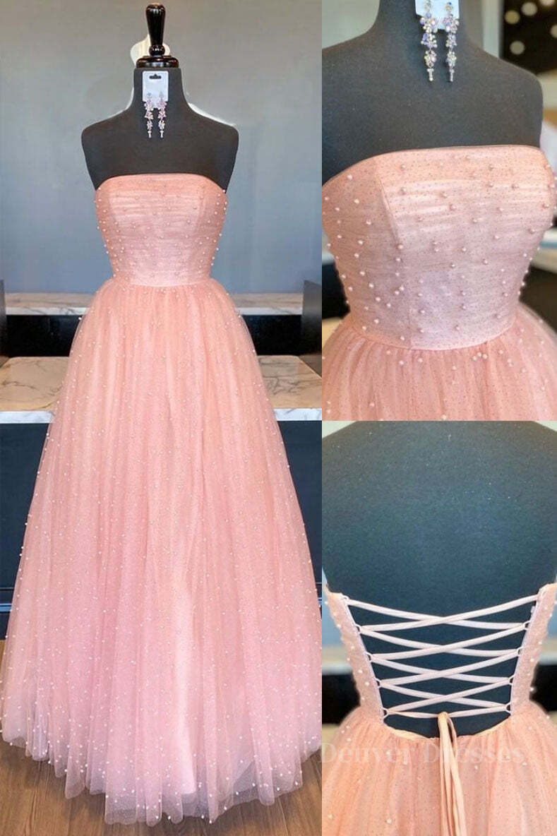 Party Dresses Website, Pink tulle A-line long prom dress tulle formal dress