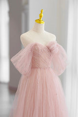 Party Dress Man, Pink Tulle Floor Length Prom Dress, Cute A-Line Evening Party Dress