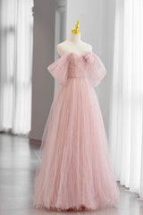 Night Out Outfit, Pink Tulle Floor Length Prom Dress, Cute A-Line Evening Party Dress