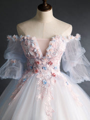 Prom Dress For Teens, Pink Tulle Lace Applique Long Prom Dress, Tulle Lace Sweet 16 Dress
