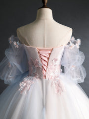 Prom Dress V Neck, Pink Tulle Lace Applique Long Prom Dress, Tulle Lace Sweet 16 Dress