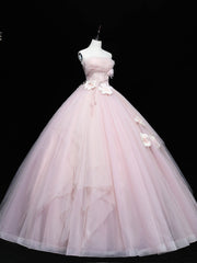 Formal Dress Shop Near Me, Pink Tulle Lace Applique Long Prom Dresses, Pink Sweet 16 Dresses