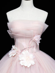 Formal Dress Shops Near Me, Pink Tulle Lace Applique Long Prom Dresses, Pink Sweet 16 Dresses