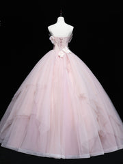 Formal Dresses For Weddings Near Me, Pink Tulle Lace Applique Long Prom Dresses, Pink Sweet 16 Dresses