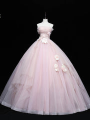 Formal Dresses Near Me, Pink Tulle Lace Applique Long Prom Dresses, Pink Sweet 16 Dresses