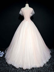 Evening Dress Designer, Pink tulle lace long prom dress, pink tulle lace evening dress