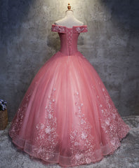 Bridesmaids Dress Chiffon, Pink Tulle Lace Off Shoulder Long Prom Dress Pink Tulle Evening Dress