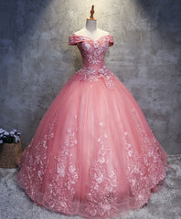 Bridesmaid Dress Chiffon, Pink Tulle Lace Off Shoulder Long Prom Dress Pink Tulle Evening Dress