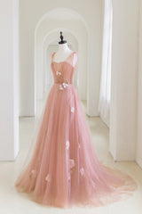 Bridesmaid Dresses 2025, Pink Tulle Long A-Line Prom Dress, Lovely Pink Evening Graduation Dress