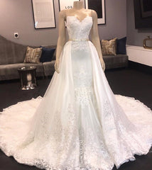 Wedding Dresses Costs, Princess White Sweetheart Mermaid Court Train Wedding Dresses