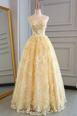 Evening Dresses Boutique, Yellow Lace Customize Long A Line Senior Halter Prom Dresses