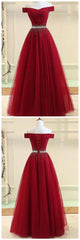 Prom Dresses 2034, A Line Burgundy Off The Shoulder Lace Up Tulle Sweetheart Long Prom Dresses