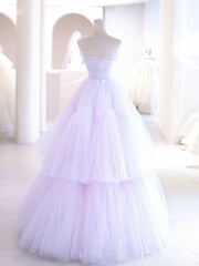 Evening Dresses Unique, Purple A line Tulle Long Prom Dresses, Purple Evening Graduation Dresses