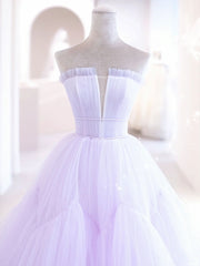 Evening Dresses Simple, Purple A line Tulle Long Prom Dresses, Purple Evening Graduation Dresses