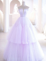 Evening Dresses Wholesale, Purple A line Tulle Long Prom Dresses, Purple Evening Graduation Dresses