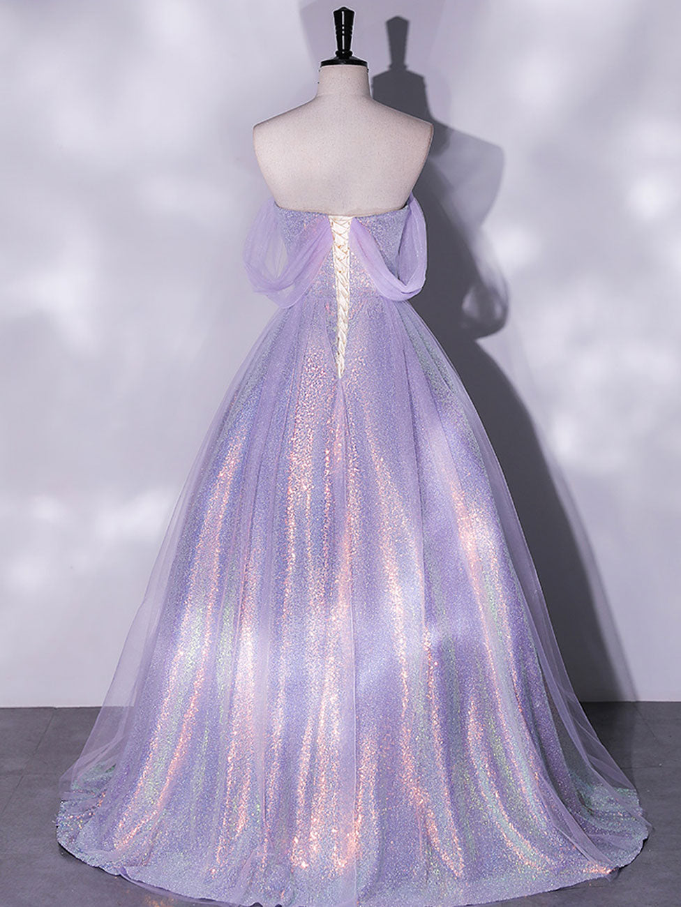 Party Dress Shops, Purple A-Line Tulle Sequin Long Prom Dress, Purple Sequin Long Formal Dress