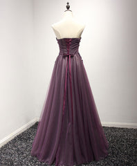 Party Dresses Mini, Purple Sweetheart Neck Lace Long Prom Dress, Formal Dress