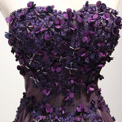 Party Dress For Cocktail, Purple Sweetheart Neck Lace Long Prom Dress, Formal Dress