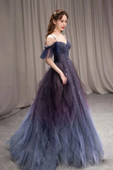 Prom Dress Simple, PURPLE SWEETHEART NECK TULLE LONG PROM DRESS PURPLE FORMAL DRESS