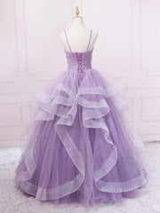 Prom Dresses With Shorts, Purple sweetheart neck tulle long prom dress purple tulle forma gown